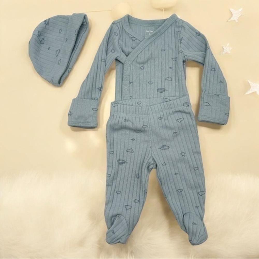 Carter’s 3-Piece Side-Snap Top & Pant Set - Baby Unisex Blue Newborn